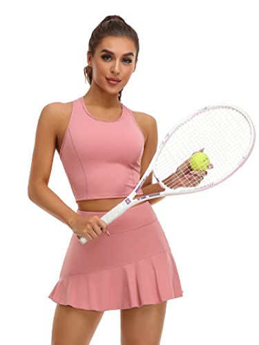 ATTRACO Womens Tennis Skirts Sets Racerback Tank Top Golf Skorts with 2 Pockets Outfits Pink