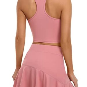 ATTRACO Womens Tennis Skirts Sets Racerback Tank Top Golf Skorts with 2 Pockets Outfits Pink