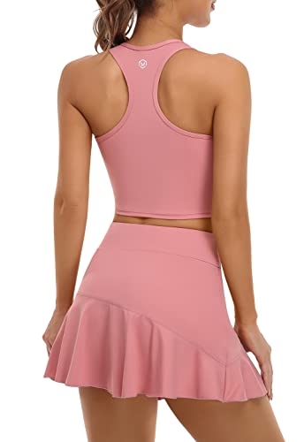 ATTRACO Womens Tennis Skirts Sets Racerback Tank Top Golf Skorts with 2 Pockets Outfits Pink