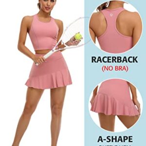 ATTRACO Womens Tennis Skirts Sets Racerback Tank Top Golf Skorts with 2 Pockets Outfits Pink