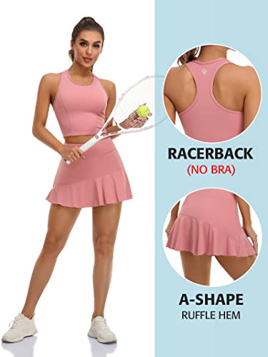 ATTRACO Womens Tennis Skirts Sets Racerback Tank Top Golf Skorts with 2 Pockets Outfits Pink