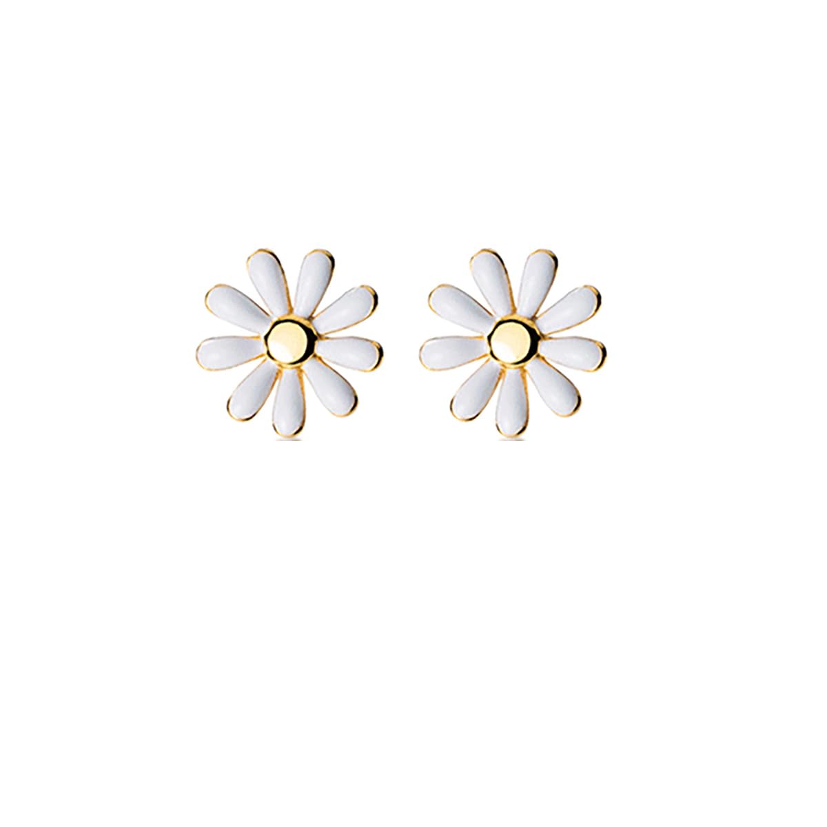 Reffeer Solid 925 Sterling Silver Daisy Flower Stud Earrings Spring for Women Teen Girls Daisy Stud Earrings Flower (B-18K Gold)