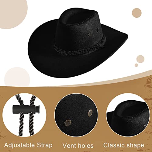 Hercicy 3 Pcs Western Cow Hats for Women Men Wide Brim Cow Hat with Belt Buckle Strap for Adult Cowboy Cowgirl Party