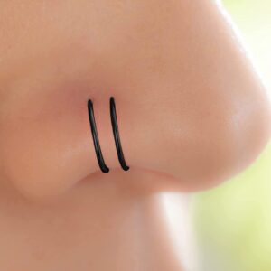 16g Lip Rings Nose Double For Women Nostril Hoop Jewelry Hoop Nose Nose Ring Nose Piercing Ring For Girls Hoop Spiral Hoop For Piercing Nose Jewelry (Black, One Size)