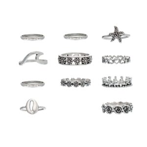 Geometry Fashion Shapes Different Set Female Ring Gold Jewelry Ring Fesvital Accessory Cute Rings for Girls 10-12 Years Old (Silver, One Size)