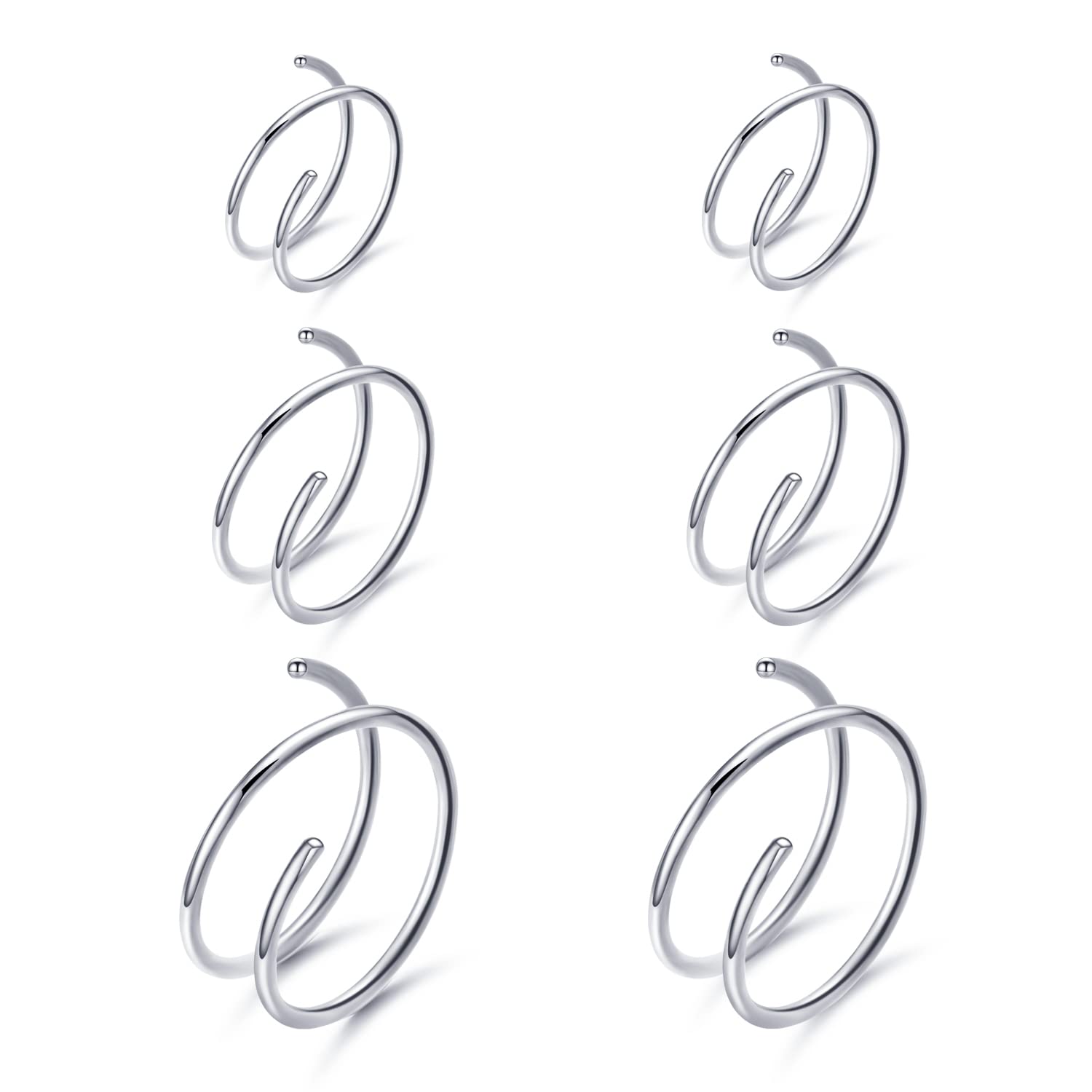 VOJO G23 Titanium Spiral Double Hoop Nose Rings 20G 6/8/10mm Hypoallergenic Thin Piercing Jewelry for Women Men (6/8/10mm, Silver)