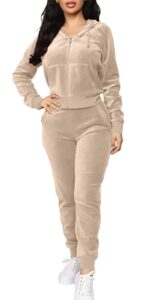 bogurst 2 piece outfits for women tracksuit casual long sleeve jogging sweatsuit workout set khaki 2xl