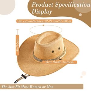 Hercicy 3 Pcs Western Cow Hats for Women Men Wide Brim Cow Hat with Belt Buckle Strap for Adult Cowboy Cowgirl Party