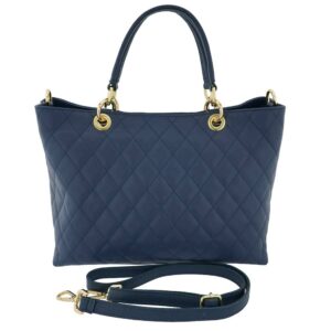 Fioretta Italian Genuine Leather Quilted Carryall Satchel Handbag Crossbody For Women - Blue