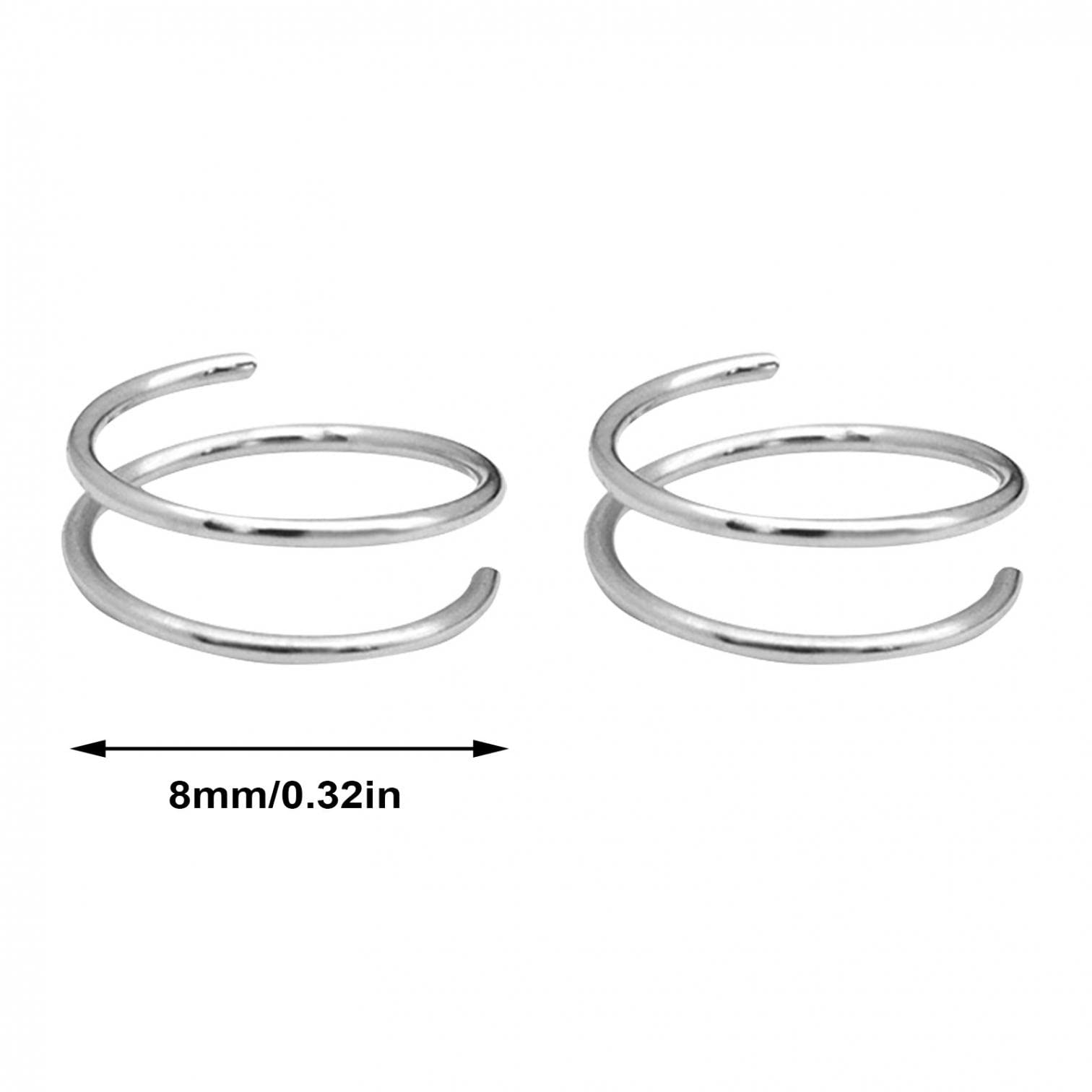 1 Pair Double Nose Hoop Ring for Single Piercing Nose Hoop, Stainless Steel Spiral Nose Rings Hoop, Nostril Piercing Jewelry for Women Men (1 Pair, A01#Silver)