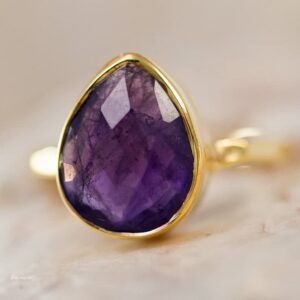 Pompom Amethyst gemstone Rings 925 Silver Band 10 mm pear (18k Gold Plated, 8.5)