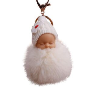 Small Key Clip Doll Baby Sleeping Bags Charm Pendant Keyrings Chains Pompom Cute Key Keychains (Red, One Size)