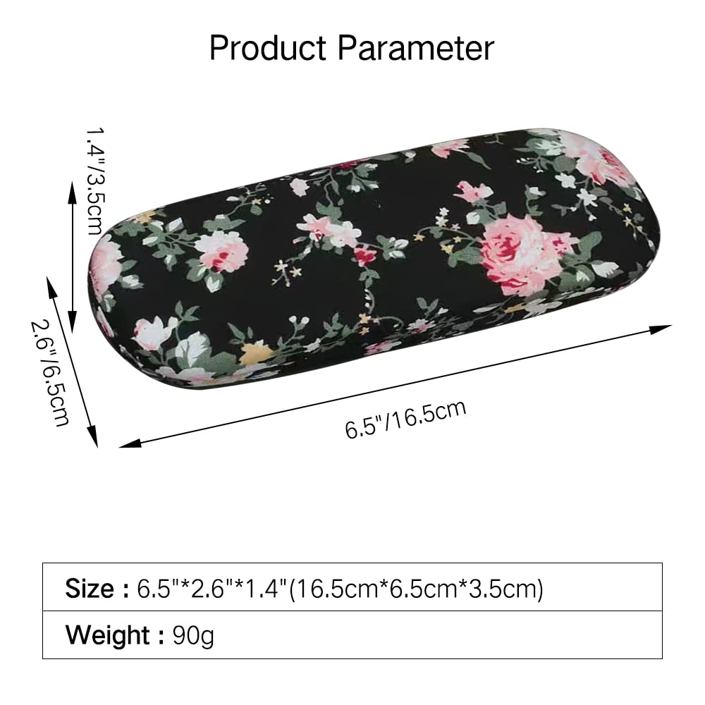 PERFECTSIGHT Hard Shell Eyeglasses Case Floral Portable Protective Glasses Case Flower Fabric Surface Eyeglass Case for Women Girls With Microfiber Cleaning Cloth (Black)