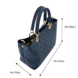 Fioretta Italian Genuine Leather Quilted Carryall Satchel Handbag Crossbody For Women - Blue