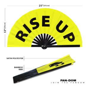 Rise up hand fan foldable bamboo circuit hand fan funny gag slang words expressions statement gifts Festival accessories Rave handheld Circuit event fan Clack fans (Yellow)