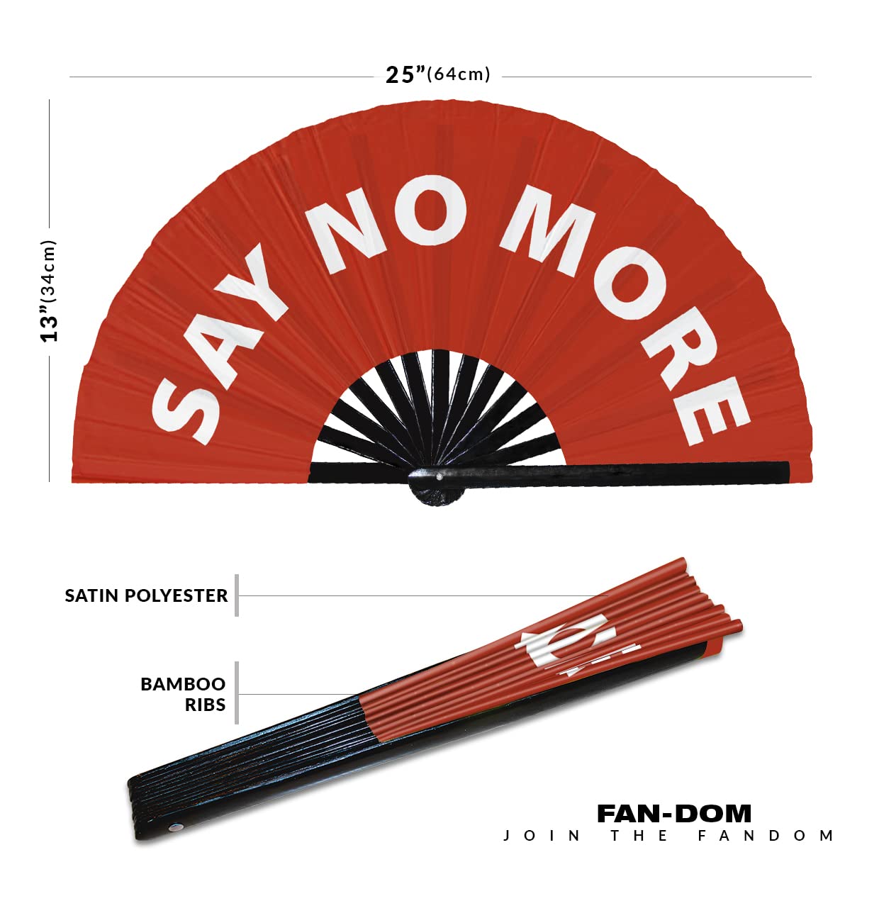 Say no more hand fan foldable bamboo circuit hand fan funny gag slang words expressions statement gifts Festival accessories Rave handheld Circuit event fan Clack fans (Red)