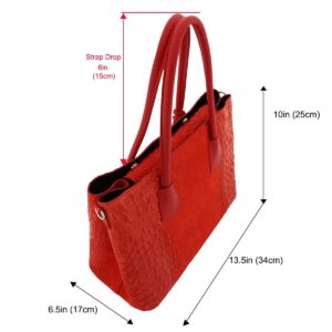 Fioretta Italian Genuine Leather Suede Carryall Top Handle Tote Bag For Women - Red