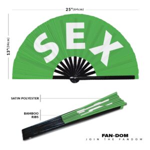 Sex hand fan foldable bamboo circuit hand fan funny gag slang words expressions statement gifts Festival accessories Rave handheld Circuit event fan Clack fans (Green)