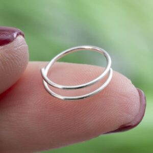 1 Pair Double Nose Hoop Ring for Single Piercing Nose Hoop, Stainless Steel Spiral Nose Rings Hoop, Nostril Piercing Jewelry for Women Men (1 Pair, A01#Silver)