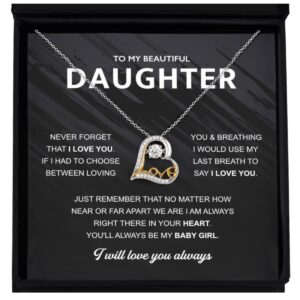 to my beautiful daughter,sterling silver heart necklace, necklaces for daughter from dad or mom, mother daughter necklace, gold heart is triple plated in 14k gold., cubic zirconia