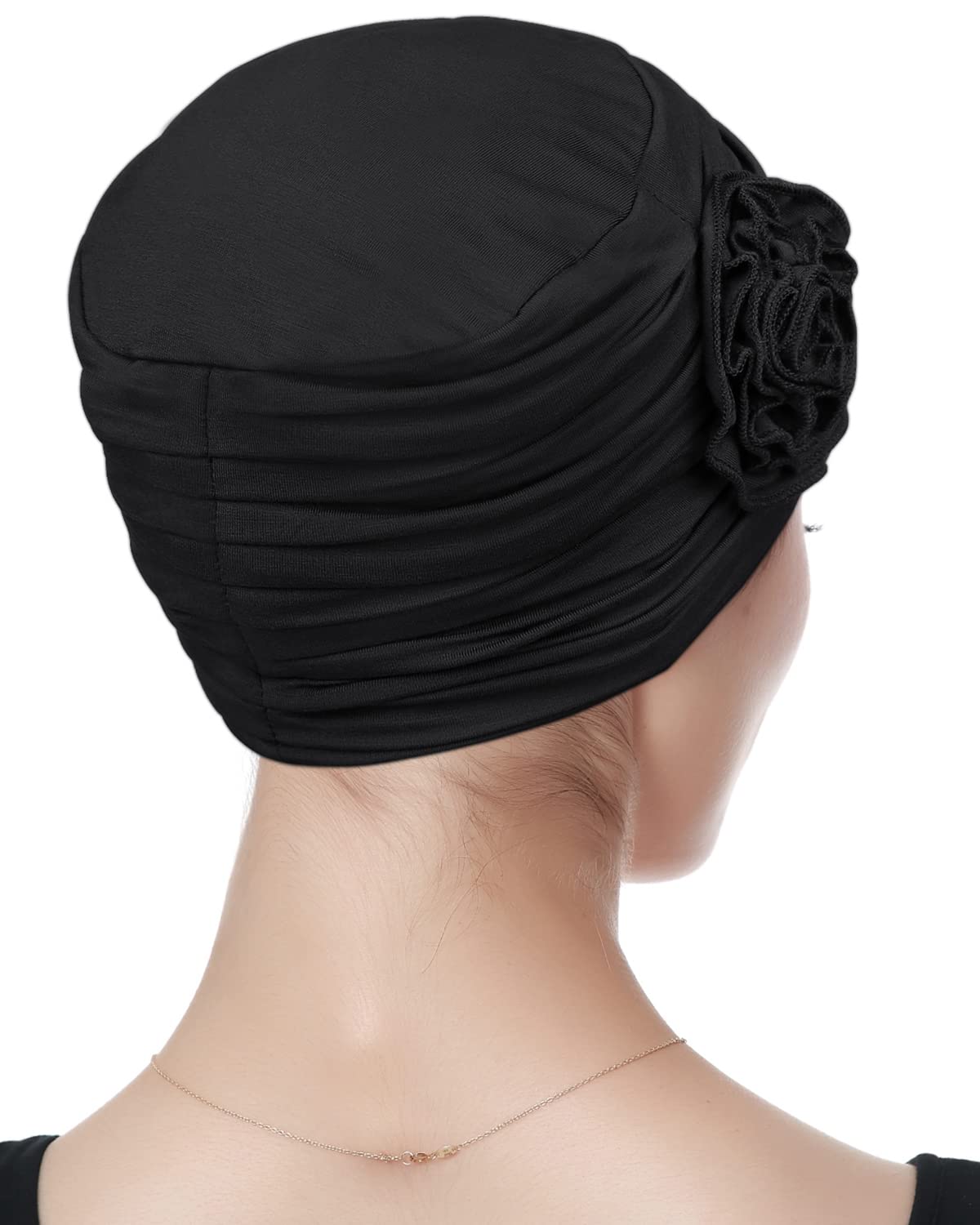 Chemo Headwear for Women Ruffled Head Coverings Black