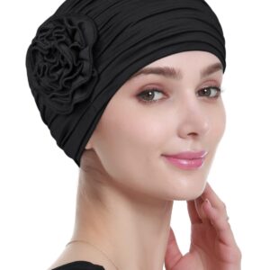 Chemo Headwear for Women Ruffled Head Coverings Black