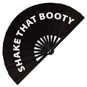 shake that booty hand fan foldable bamboo circuit hand fan funny gag slang words expressions statement gifts festival accessories rave handheld circuit event fan clack fans (black)