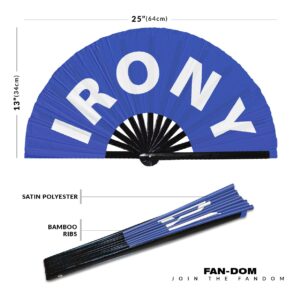 Irony hand fan foldable bamboo circuit hand fan funny gag slang words expressions statement gifts Festival accessories Rave handheld Circuit event fan Clack fans (Blue)