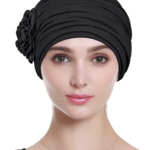 Chemo Headwear for Women Ruffled Head Coverings Black