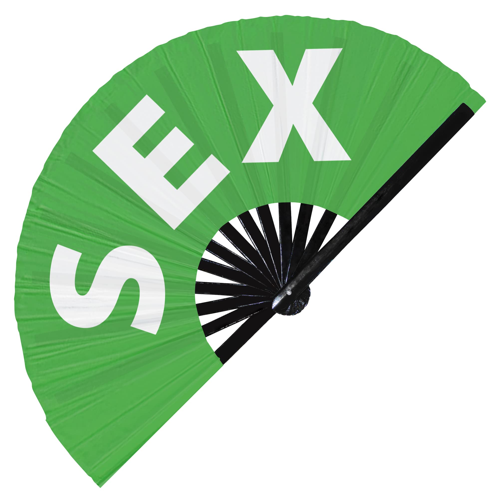 Sex hand fan foldable bamboo circuit hand fan funny gag slang words expressions statement gifts Festival accessories Rave handheld Circuit event fan Clack fans (Green)