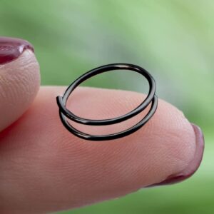 16g Lip Rings Nose Double For Women Nostril Hoop Jewelry Hoop Nose Nose Ring Nose Piercing Ring For Girls Hoop Spiral Hoop For Piercing Nose Jewelry (Black, One Size)