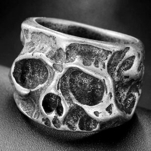 Stainless Steel Retro Vintage Antique Gothic Skull Death Biker Skeleton Cocktail Party Ring (Grey, 14)