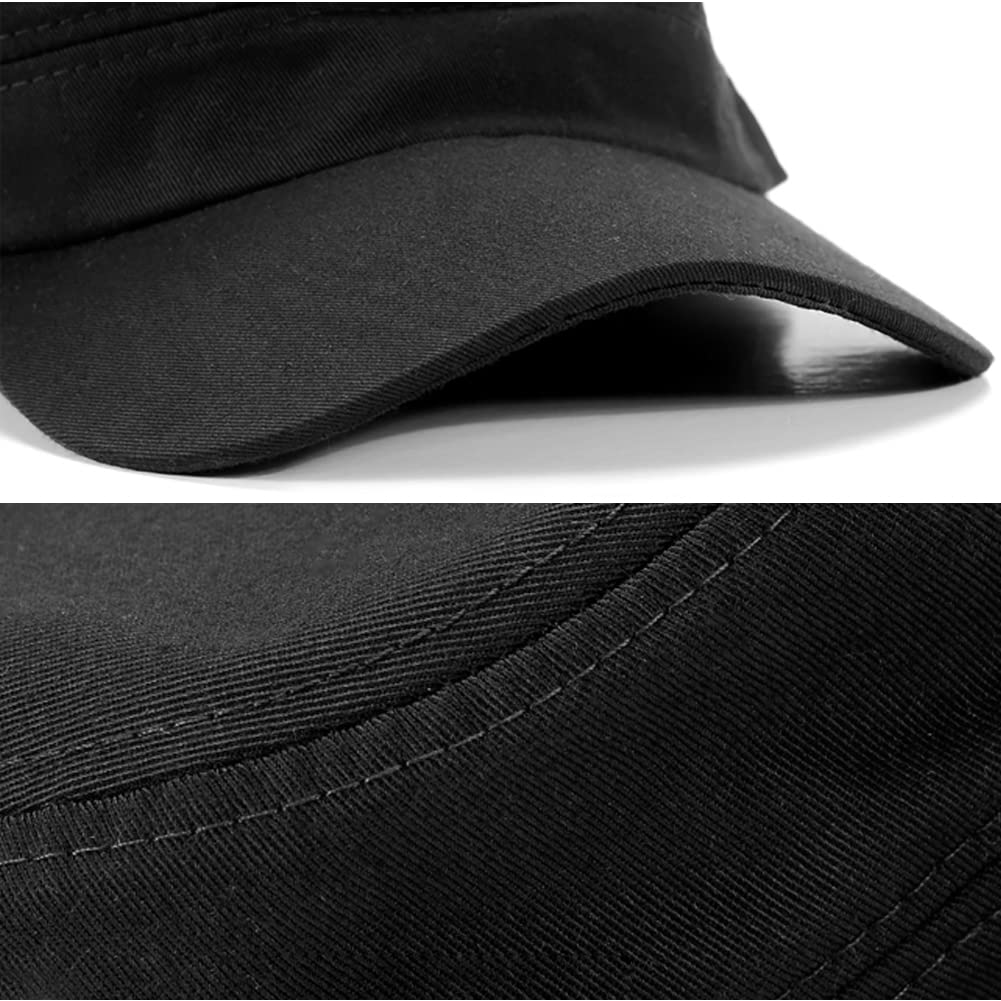 2 Pcs Black Unisex Cadet Army Cap Military Hat Combat Cap Breathable Baseball Cap Adjustable Flat Top Cap for Men Women