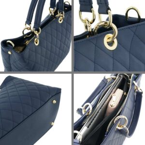 Fioretta Italian Genuine Leather Quilted Carryall Satchel Handbag Crossbody For Women - Blue