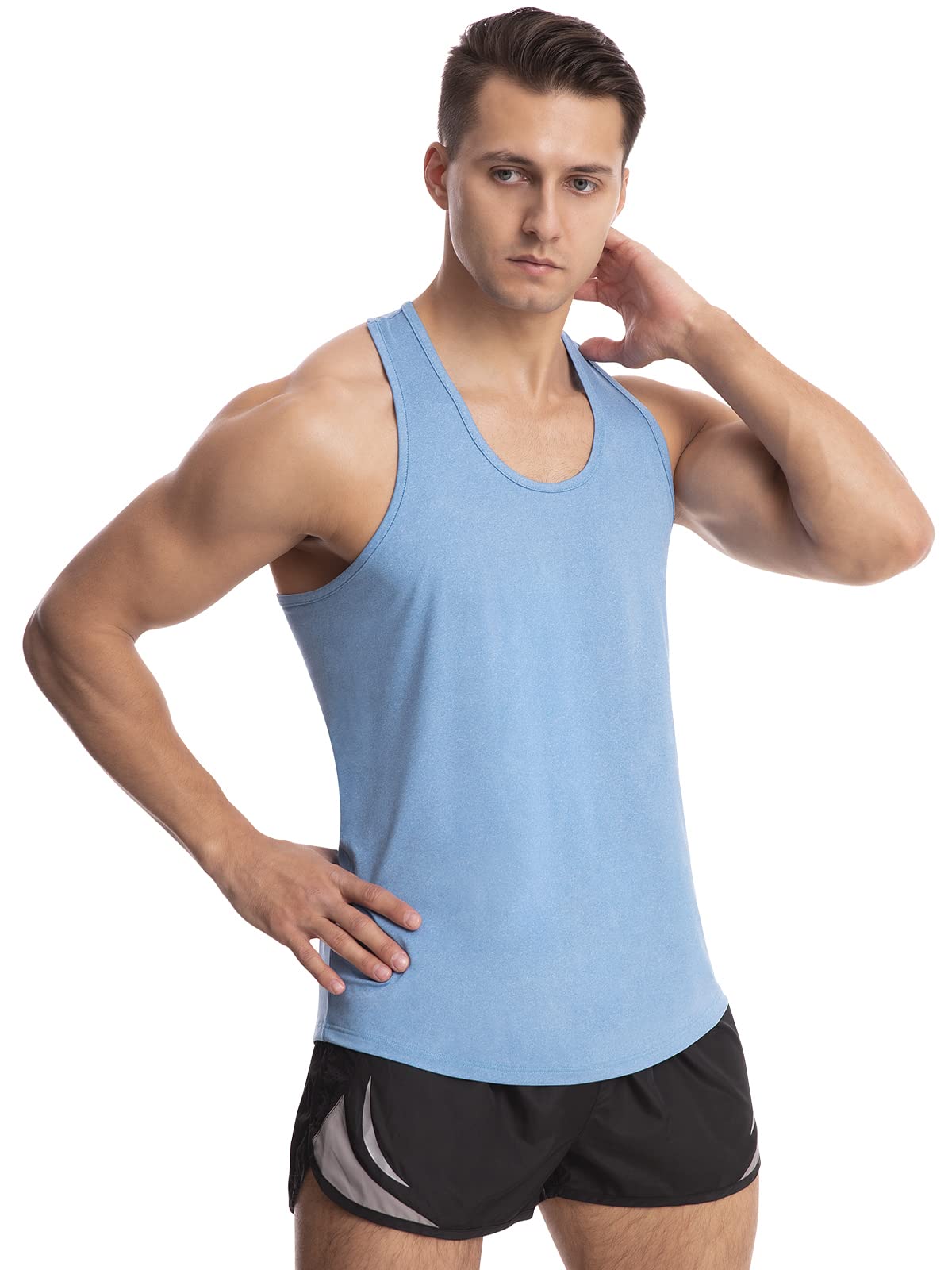 Vislivin Workout Tank Tops for Men Quick Dry Y-Back Tanks Bodybuilding Sleeveless Shirts-4 Packs Black/Sky Blue/Grey/ArmyGreen XXL