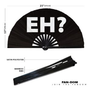 Eh? hand fan foldable bamboo circuit hand fan funny gag slang words expressions statement gifts Festival accessories Rave handheld Circuit event fan Clack fans (Black)