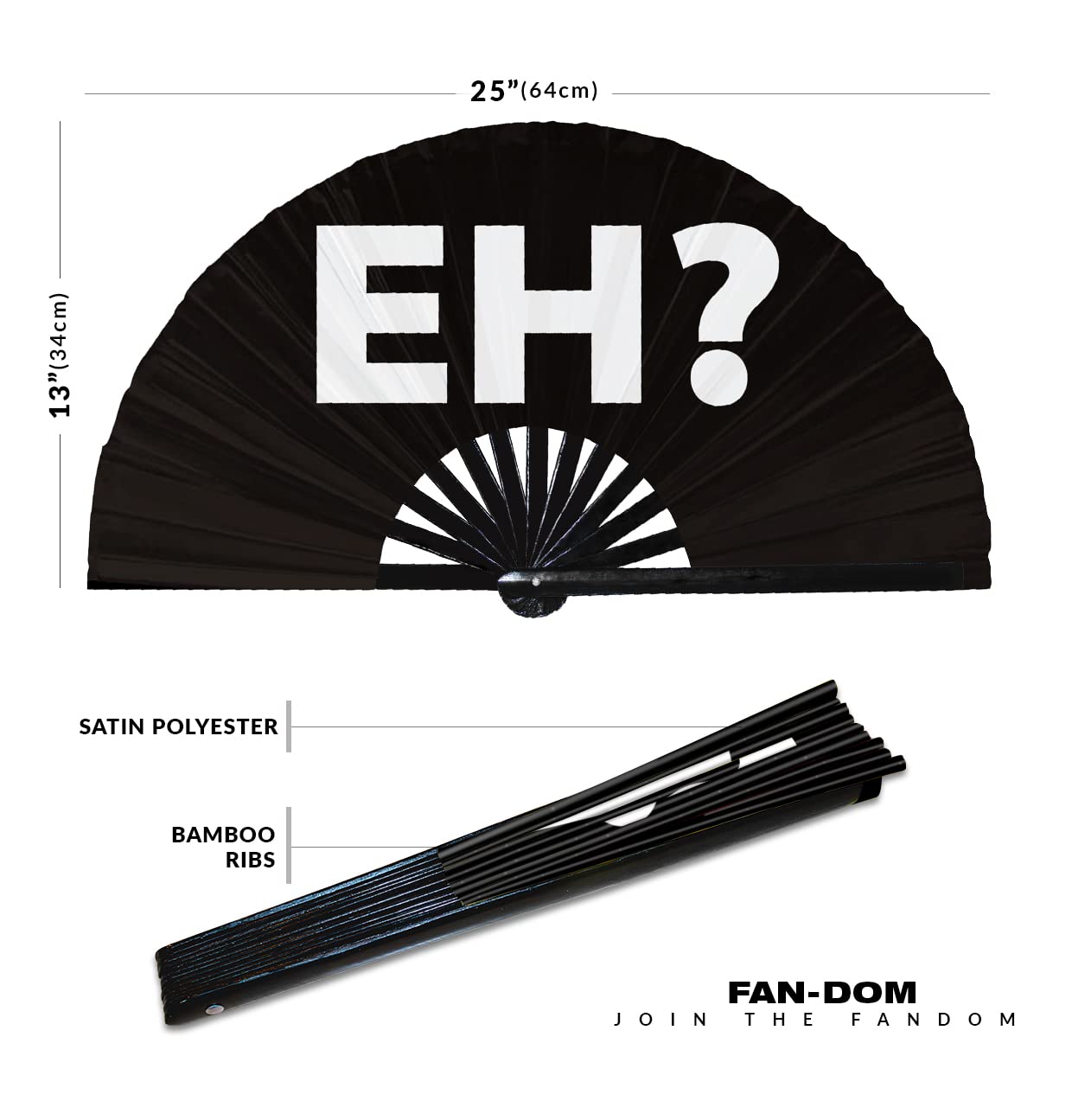 Eh? hand fan foldable bamboo circuit hand fan funny gag slang words expressions statement gifts Festival accessories Rave handheld Circuit event fan Clack fans (Black)