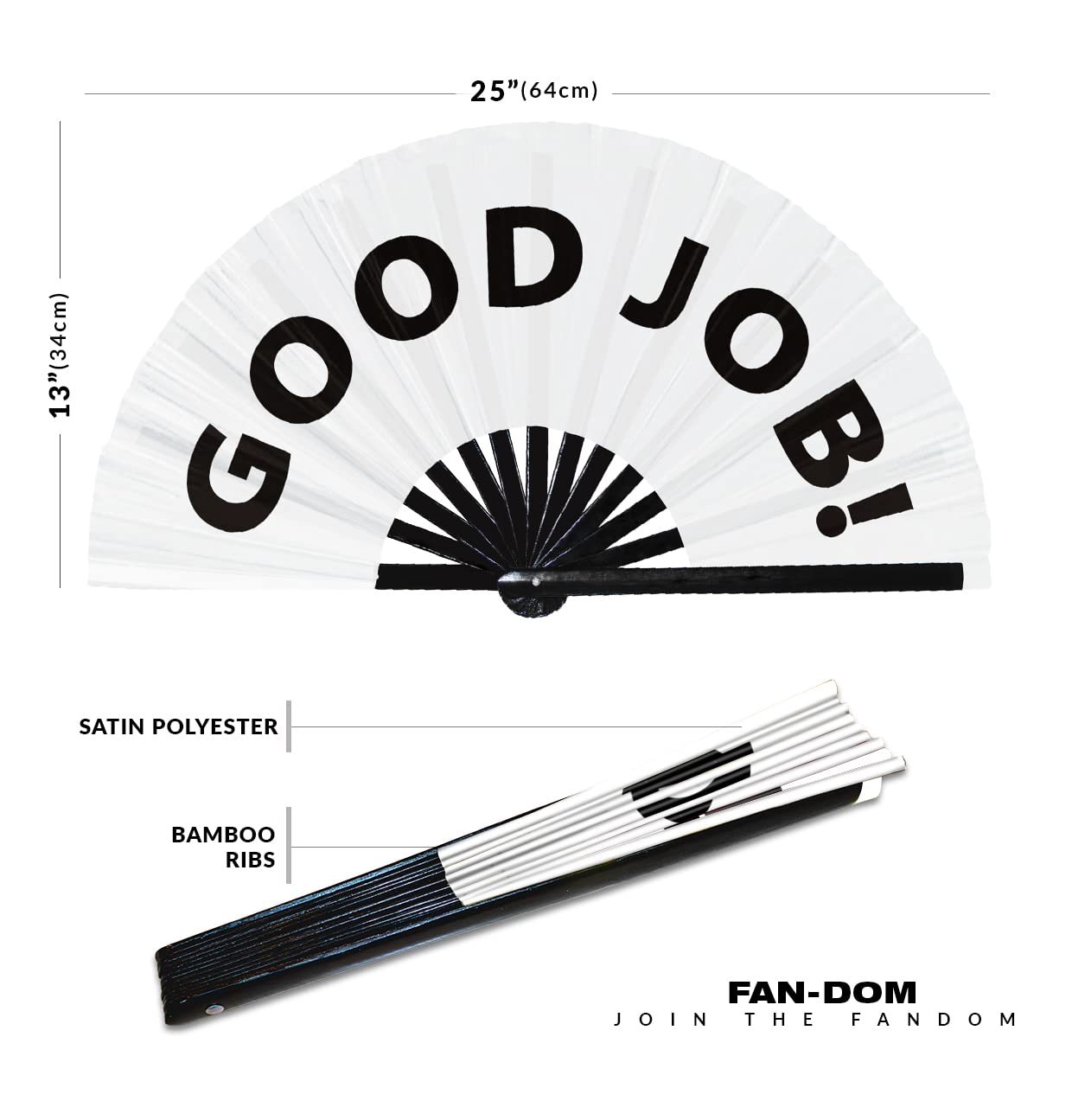 Good job! hand fan foldable bamboo circuit hand fan funny gag slang words expressions statement gifts Festival accessories Rave handheld Circuit event fan Clack fans (White)