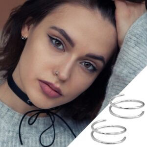 1 Pair Double Nose Hoop Ring for Single Piercing Nose Hoop, Stainless Steel Spiral Nose Rings Hoop, Nostril Piercing Jewelry for Women Men (1 Pair, A01#Silver)