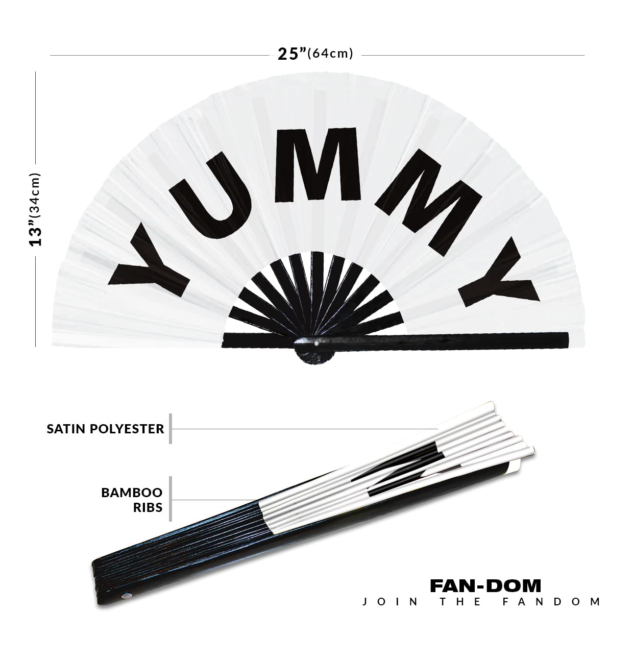 Yummy hand fan foldable bamboo circuit hand fan funny gag slang words expressions statement gifts Festival accessories Rave handheld Circuit event fan Clack fans (White)