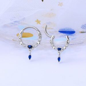 Melighting 16G Septum Rings Dangle Septum Jewelry with Blue Planet Clear CZ Surgical Steel 316L Star Daith Earrings Moon Helix Earring Nose Rings Piercing for Women Men