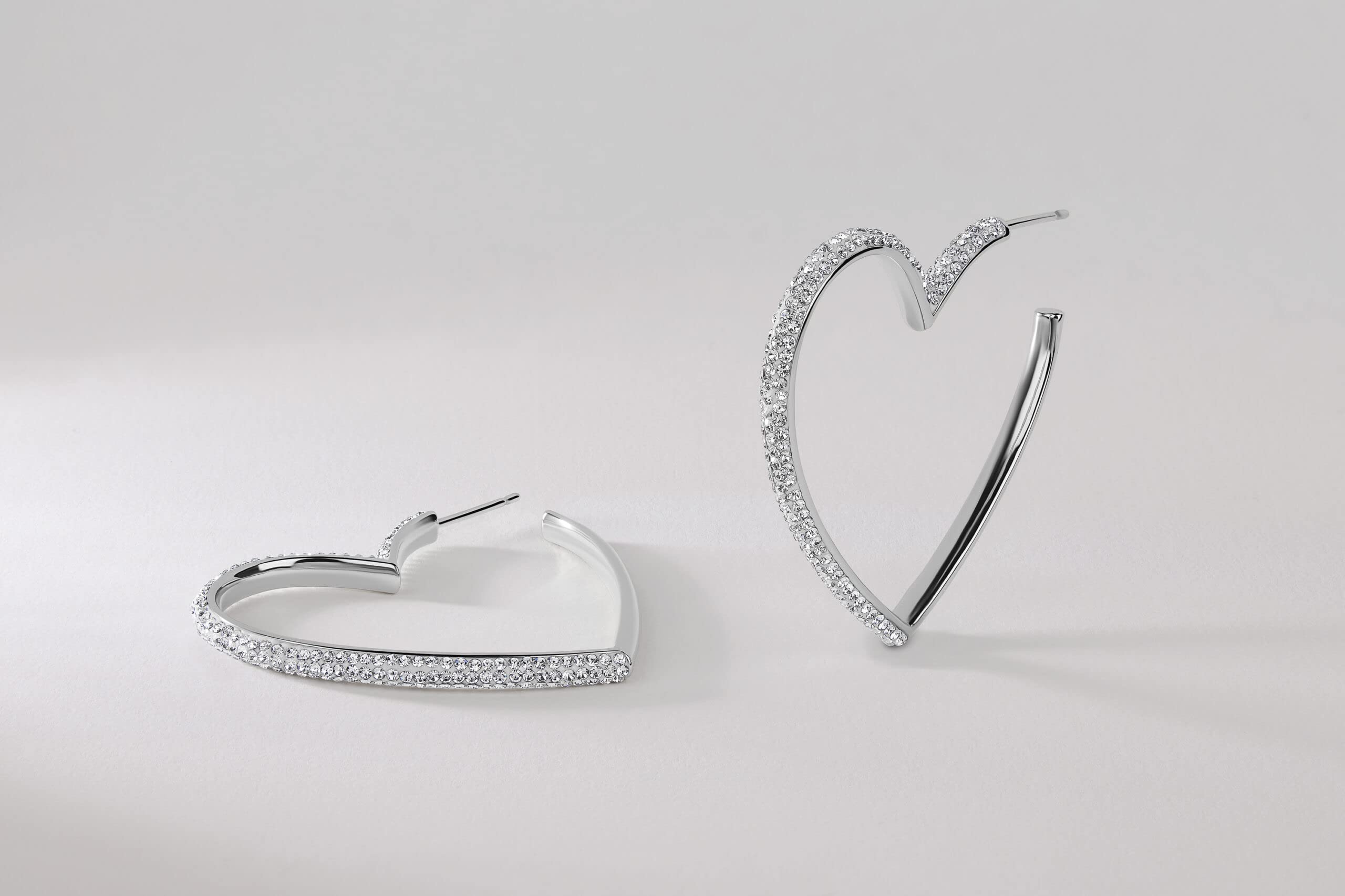 MILLA Heart Hoop Earrings - Silver & Gold Heart Earrings For Women, Ideal Gifts for Girlfriend or Cute Valentines Day Gifts For Her (Sterling Silver Plated)