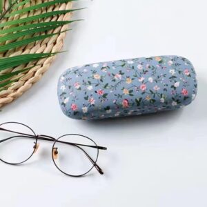 PERFECTSIGHT Hard Shell Portable Eyeglass Case Floral Glasses Case Fabric Surface Women Eyeglass Case for Women & Girls (Blue)