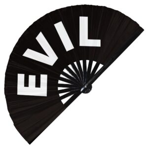 Evil hand fan foldable bamboo circuit hand fan funny gag slang words expressions statement gifts Festival accessories Rave handheld Circuit event fan Clack fans (Black)