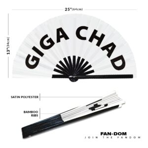 Giga Chad hand fan foldable bamboo circuit hand fan funny gag slang words expressions statement gifts Festival accessories Rave handheld Circuit event fan Clack fans (White)