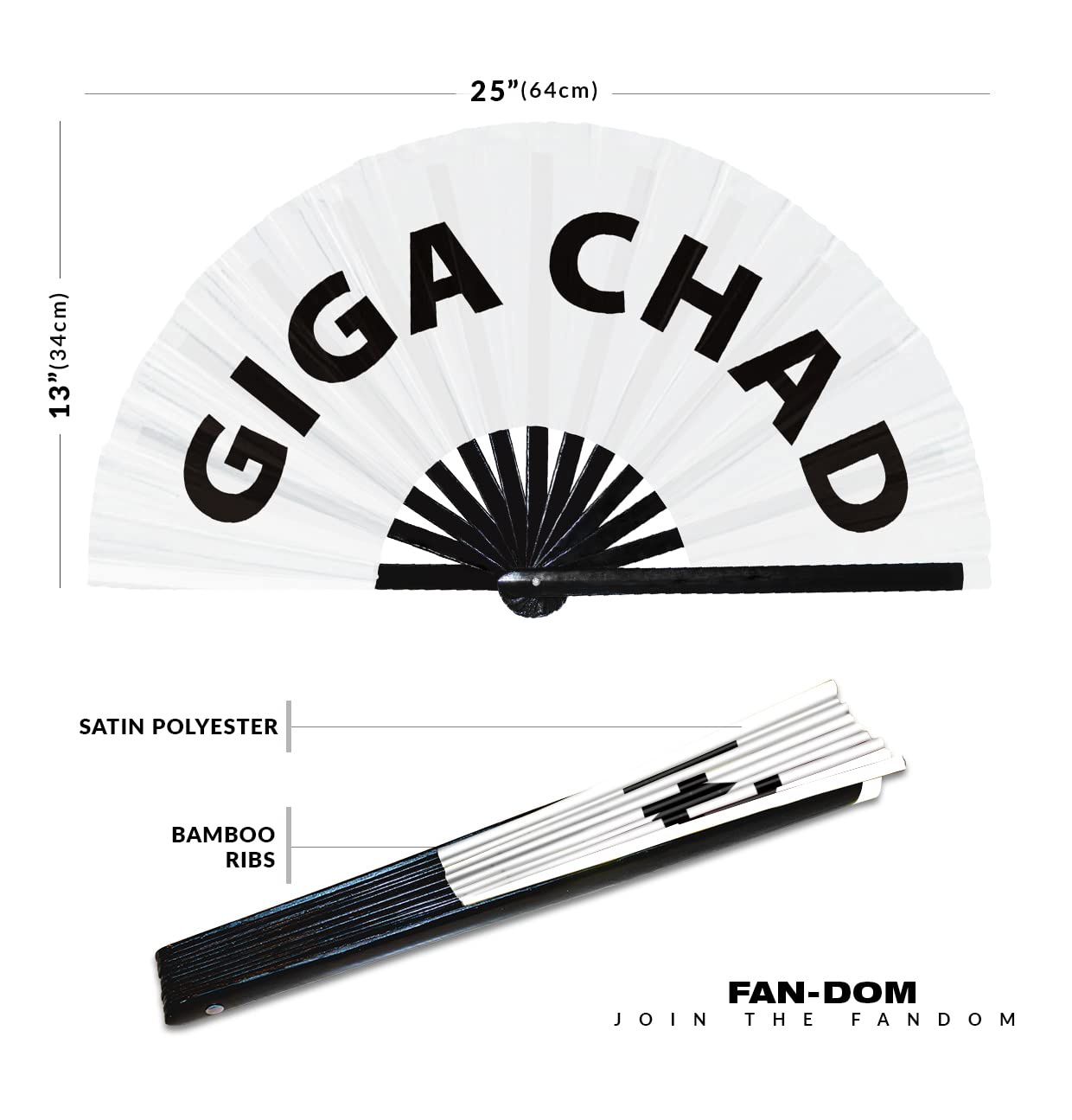 Giga Chad hand fan foldable bamboo circuit hand fan funny gag slang words expressions statement gifts Festival accessories Rave handheld Circuit event fan Clack fans (White)