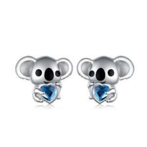 koala earrings 925 sterling silver cute koala bear heart crystal earrings small animal stud earrings for women