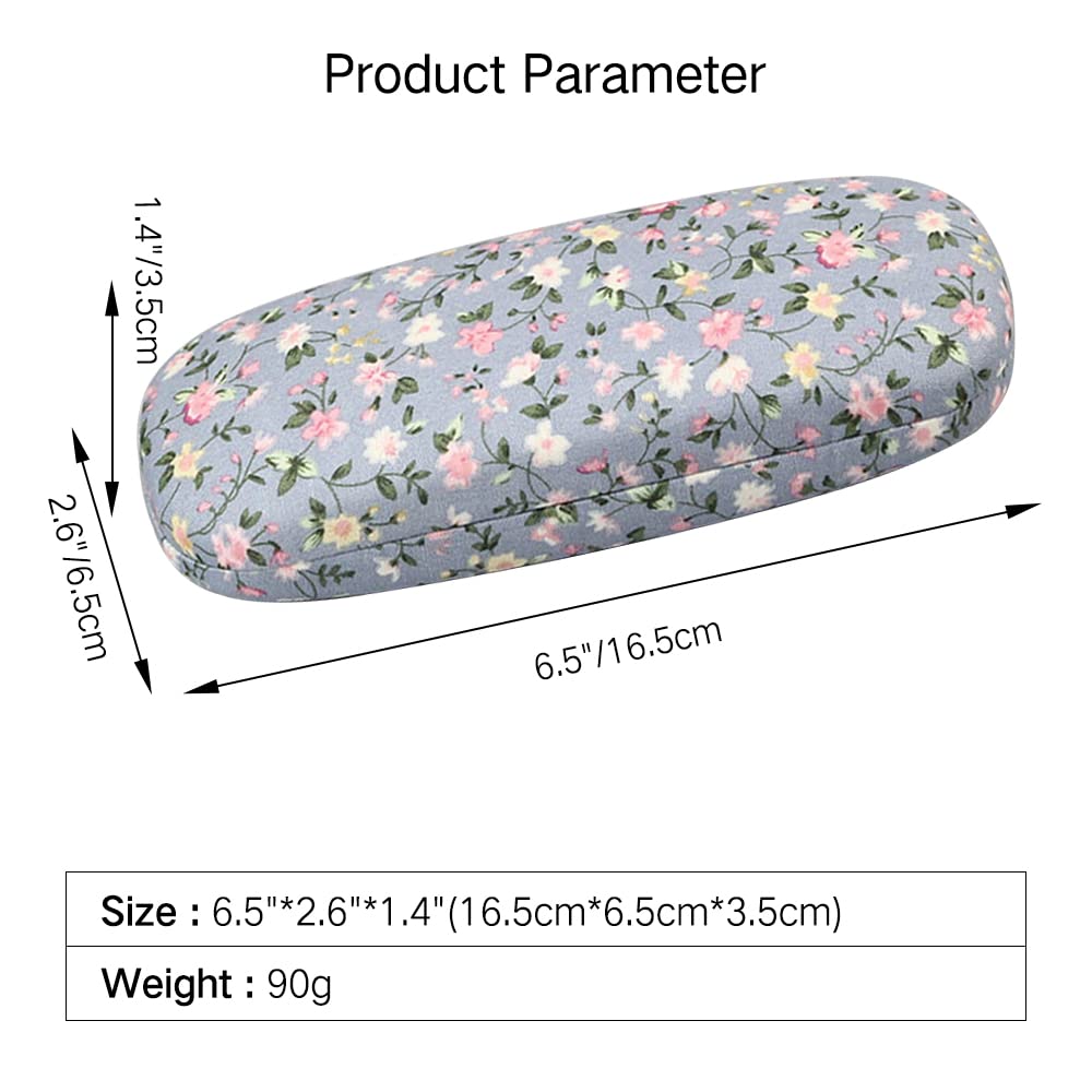 PERFECTSIGHT Hard Shell Portable Eyeglass Case Floral Glasses Case Fabric Surface Women Eyeglass Case for Women & Girls (Blue)