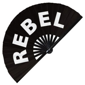 rebel hand fan foldable bamboo circuit hand fan funny gag slang words expressions statement gifts festival accessories rave handheld circuit event fan clack fans (black)