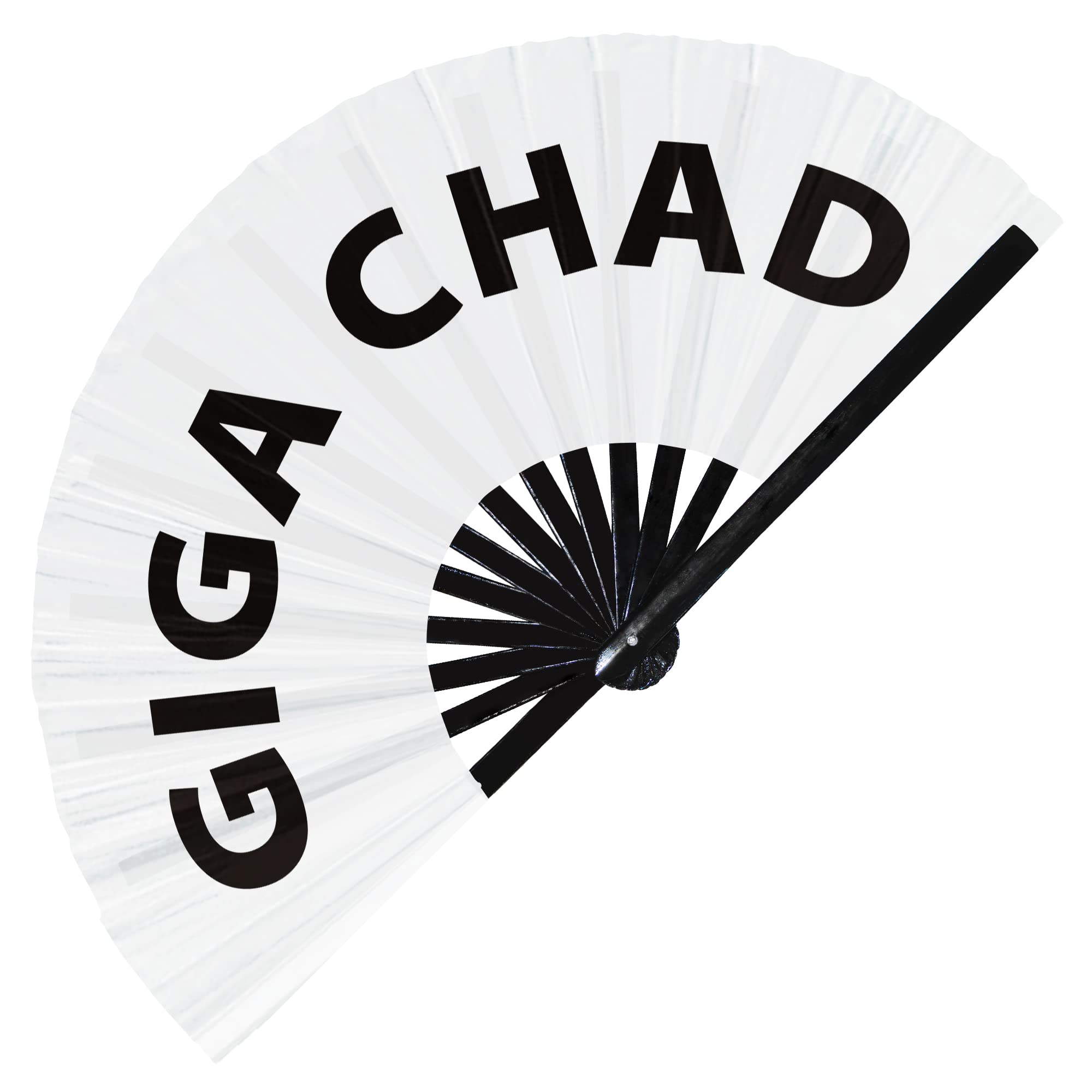 Giga Chad hand fan foldable bamboo circuit hand fan funny gag slang words expressions statement gifts Festival accessories Rave handheld Circuit event fan Clack fans (White)